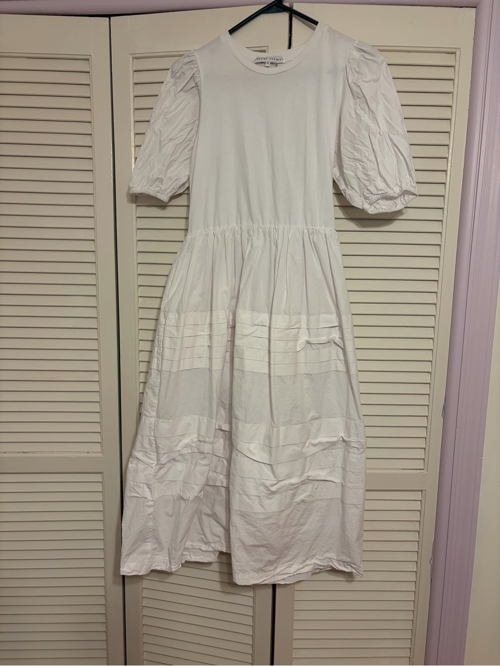 English Factory White Midi Puff-Sleeve Dress
